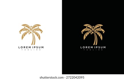 Concepto de diseño de logotipo de palmeras con siluetas doradas sobre fondos contrastantes