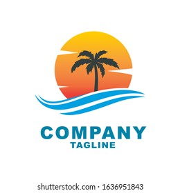 palm trees logo design vector , this logo is really good for a resort, tour travel , and tourism company 