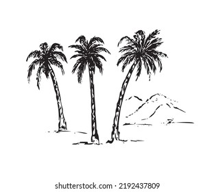 palmeras y montañas de tintas negras