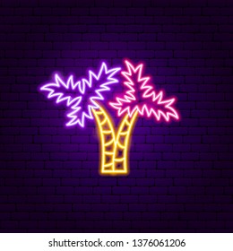 Palm Trees Neon Label. Vector Illustration of Nature Promotion.