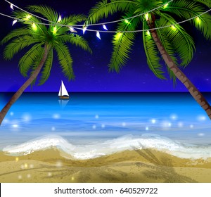 Palm trees at night