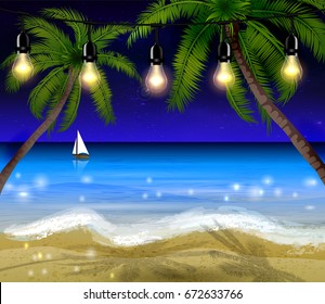 Palm trees at night