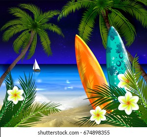 Palm trees at night