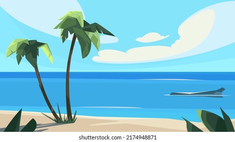 Palmen mit Ozean und Wolken. Schöne Sommerlandschaft.