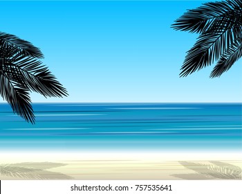 palm trees on the background of the sea, vector illustration