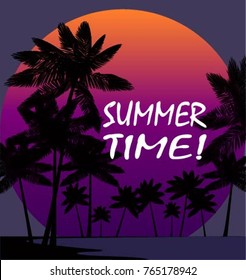 palm trees on the background of the sea and sunset. vector illustration. summer time