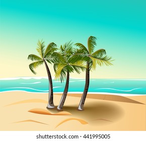 palm trees on the beach against the blue sea