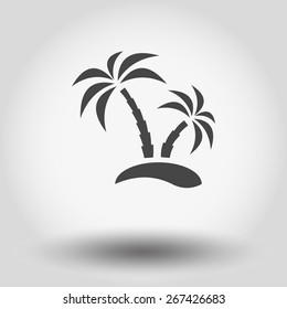 Palm trees on the beach. Grey web icon, vector illustration.