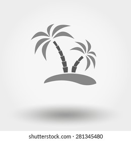 Palm trees on the beach. Grey web icon. Vector illustration on a white background. Flat design style.