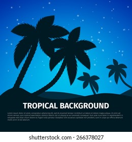 Palm trees on the beach at night, excellent vector illustration, EPS 10