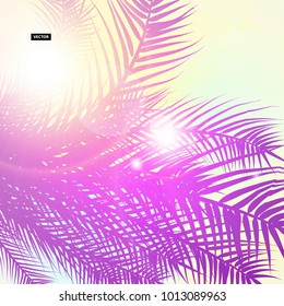 Palm trees on the beautiful sunset background. Vector background. Eps10 print. Trendy Ultra Violet