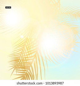 Palm trees on the beautiful sunset background. Realistic vector card. Eps10 print