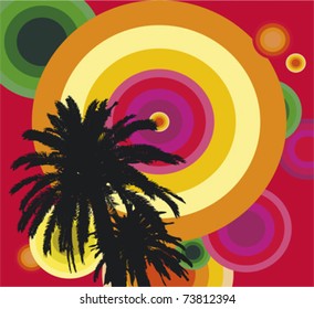 Palm trees on colored sky background
