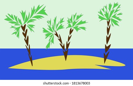 
palm trees on an island among the sea vector illustration