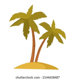 Palm trees on the island in a flat style. Vector colorful island icon isolated on a white background.
