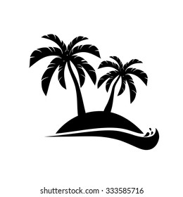 Palm Trees On Island. Icon Vector