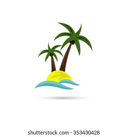 Palm trees on island icon