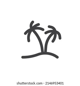 Palm trees on island line icon. linear style sign for mobile concept and web design. Coconut palm tree outline vector icon. Symbol, logo illustration. Vector graphics