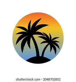 Palmeras en la isla y vector de atardecer. 