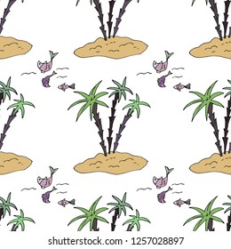 Palm trees on island. Vector illustration. 