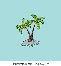 Palm trees on the ocean island. Vector illustration