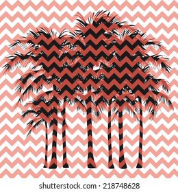 Palm trees on a pink zigzag background