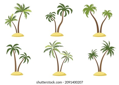 Palm trees on a sand. Collection of vector palms.