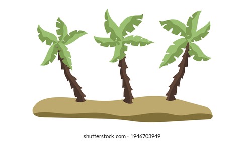 Palm trees on the sandy coast. Holiday illustration in the tropics. Tourism theme.