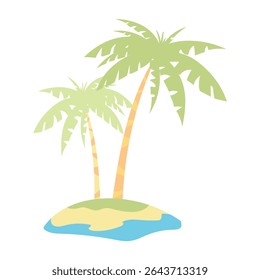 Palm trees on sandy island. Vector cute illustration of green palm trees isolated on white background