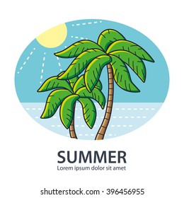 Palm trees on a sea background. Summer vacation illustration.