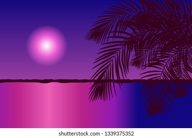 Palm trees on the sea coast by night. Vector illustration EPS10