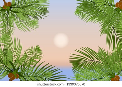 Palm trees on the sea coast. Vector illustration EPS10