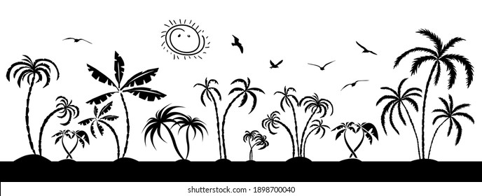 Palm trees on the shore. Vector illustration