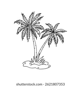 Palm trees on a small patch of land, summer beach holiday vector logo.