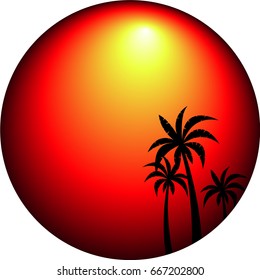 Palm trees on the sunset background
