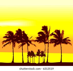 Palm Trees On Sunset Illustration