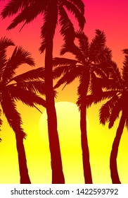 Palm trees on a sunset sky, vector art illustration.