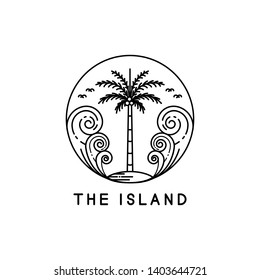 Palm trees on tropical islands, line art style designs