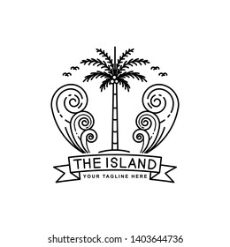 Palm trees on tropical islands, line art style designs