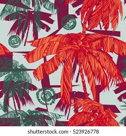 Palm trees pattern tropical vector Amazing palm leaves background with geometric. Great tropical design work for floral design. 