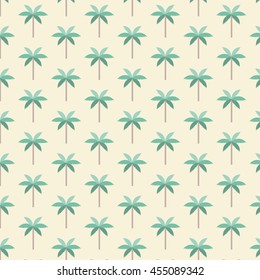 Palm trees pattern. Vector illustration on a yellow background. Swatch inside.