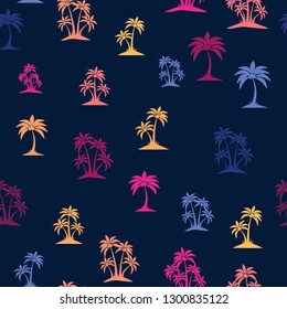 Palm trees. Retro 80's style colors. Seamless pattern Vector illustration