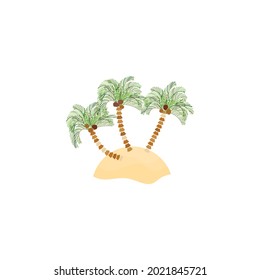 palm trees in sand island  flat vector illustration