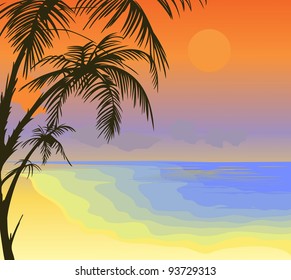 Palm trees with the sea and a decline