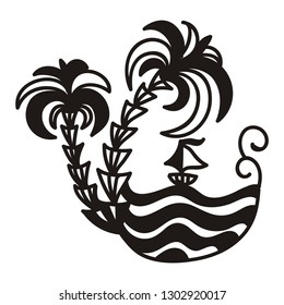 Palm trees and sea. Vector illustration