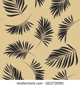 Palm trees. Seamless pattern with branches of tropical plants. Vector image.