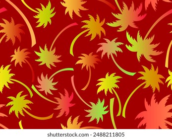 Palm trees seamless pattern. Colorful gradient palm trees. Background with tropical pattern of palm trees. Summer time. Design for wallpapers, banners and promotional items. Vector illustration