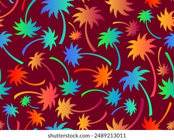 Palmeras sin patrón. Palmeras de degradado de colores. Fondo con patrón tropical de palmeras. Hora de verano. Diseño para Fondos de pantalla, Anuncios y artículos promocionales. Ilustración vectorial