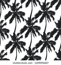 Palm trees seamless pattern on white background. Print for fabric, wallpaper or giftwrap. Vector illustration