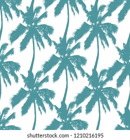 Palm trees seamless pattern on white background. Print for fabric, wallpaper or giftwrap. Vector illustration